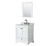 Wyndham Collection Deborah 30" Free Standing Single Vanity Set with Wood Cabinet, Marble Vanity Top, and Framed Mirror White / White Carrara Marble Top / Matte Black Hardware