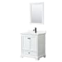 Wyndham Collection Deborah 30" Free Standing Single Basin Vanity Set with Cabinet, Quartz Vanity Top, and Framed Mirror White / White Quartz Top / Matte Black Hardware