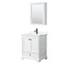 Wyndham Collection Deborah 30" Free Standing Single Basin Vanity Set with Cabinet, Quartz Vanity Top, and Medicine Cabinet White / White Quartz Top / Matte Black Hardware