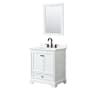Wyndham Collection Deborah 30" Free Standing Single Basin Vanity Set with Cabinet, Quartz Vanity Top, and Framed Mirror White / White Quartz Top / Matte Black Hardware