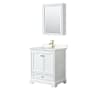Wyndham Collection Deborah 30" Free Standing Single Basin Vanity Set with Cultured Marble Vanity Top and Framed Mirror White / Carrara Cultured Marble Top / Brushed Gold Hardware