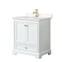 Wyndham Collection Deborah 30" Free Standing Single Basin Vanity Set with Cultured Marble Vanity Top White / Carrara Cultured Marble Top / Brushed Gold Hardware