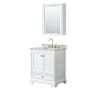 Wyndham Collection Deborah 30" Free Standing Single Vanity Set with Wood Cabinet, Marble Vanity Top, and Medicine Cabinet White / White Carrara Marble Top / Brushed Gold Hardware