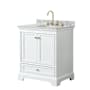 Wyndham Collection Deborah 30" Free Standing Single Vanity Set with Wood Cabinet and Marble Vanity Top White / White Carrara Marble Top / Brushed Gold Hardware
