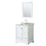 Wyndham Collection Deborah 30" Free Standing Single Vanity Set with Wood Cabinet, Marble Vanity Top, and Framed Mirror White / White Carrara Marble Top / Brushed Gold Hardware