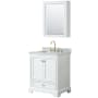 Wyndham Collection Deborah 30" Free Standing Single Vanity Set with Wood Cabinet, Marble Vanity Top, and Medicine Cabinet White / White Carrara Marble Top / Brushed Gold Hardware