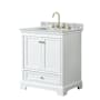 Wyndham Collection Deborah 30" Free Standing Single Vanity Set with Wood Cabinet and Marble Vanity Top White / White Carrara Marble Top / Brushed Gold Hardware
