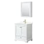 Wyndham Collection Deborah 30" Free Standing Single Basin Vanity Set with Cabinet, Quartz Vanity Top, and Medicine Cabinet White / Giotto Quartz Top / Brushed Gold Hardware