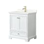 Wyndham Collection Deborah 30" Free Standing Single Basin Vanity Set with Cabinet and Quartz Vanity Top White / Giotto Quartz Top / Brushed Gold Hardware