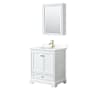Wyndham Collection Deborah 30" Free Standing Single Basin Vanity Set with Cultured Marble Vanity Top and Framed Mirror White / White Cultured Marble Top / Brushed Gold Hardware