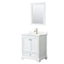 Wyndham Collection Deborah 30" Free Standing Single Basin Vanity Set with Cabinet, Quartz Vanity Top, and Framed Mirror White / White Quartz Top / Brushed Gold Hardware