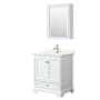 Wyndham Collection Deborah 30" Free Standing Single Basin Vanity Set with Cabinet, Quartz Vanity Top, and Medicine Cabinet White / White Quartz Top / Brushed Gold Hardware