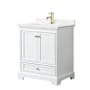 Wyndham Collection Deborah 30" Free Standing Single Basin Vanity Set with Cabinet and Quartz Vanity Top White / White Quartz Top / Brushed Gold Hardware