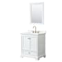 Wyndham Collection Deborah 30" Free Standing Single Basin Vanity Set with Cabinet, Quartz Vanity Top, and Framed Mirror White / White Quartz Top / Brushed Gold Hardware