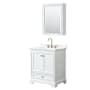Wyndham Collection Deborah 30" Free Standing Single Basin Vanity Set with Cabinet, Quartz Vanity Top, and Medicine Cabinet White / White Quartz Top / Brushed Gold Hardware