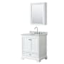 Wyndham Collection Deborah 30" Free Standing Single Vanity Set with Wood Cabinet, Marble Vanity Top, and Medicine Cabinet White / White Carrara Marble Top / Polished Chrome Hardware