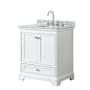 Wyndham Collection Deborah 30" Free Standing Single Vanity Set with Wood Cabinet and Marble Vanity Top White / White Carrara Marble Top / Polished Chrome Hardware