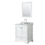 Wyndham Collection Deborah 30" Free Standing Single Vanity Set with Wood Cabinet, Marble Vanity Top, and Framed Mirror White / White Carrara Marble Top / Polished Chrome Hardware