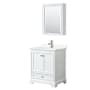Wyndham Collection Deborah 30" Free Standing Single Basin Vanity Set with Cabinet, Quartz Vanity Top, and Medicine Cabinet White / Giotto Quartz Top / Polished Chrome Hardware