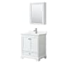 Wyndham Collection Deborah 30" Free Standing Single Basin Vanity Set with Cabinet, Quartz Vanity Top, and Medicine Cabinet White / White Quartz Top / Polished Chrome Hardware