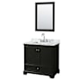 Wyndham Collection Deborah 36" Free Standing Single Vanity Set with Wood Cabinet, Marble Vanity Top, and Framed Mirror Dark Espresso / White Carrara Marble Top / Polished Chrome Hardware