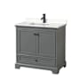 Wyndham Collection Deborah 36" Free Standing Single Basin Vanity Set with Cultured Marble Vanity Top Dark Gray / Carrara Cultured Marble Top / Matte Black Hardware