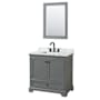 Wyndham Collection Deborah 36" Free Standing Single Vanity Set with Wood Cabinet, Marble Vanity Top, and Framed Mirror Dark Gray / White Carrara Marble Top / Matte Black Hardware