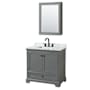 Wyndham Collection Deborah 36" Free Standing Single Vanity Set with Wood Cabinet, Marble Vanity Top, and Medicine Cabinet Dark Gray / White Carrara Marble Top / Matte Black Hardware