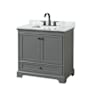 Wyndham Collection Deborah 36" Free Standing Single Vanity Set with Wood Cabinet and Marble Vanity Top Dark Gray / White Carrara Marble Top / Matte Black Hardware