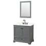 Wyndham Collection Deborah 36" Free Standing Single Basin Vanity Set with Cabinet, Quartz Vanity Top, and Framed Mirror Dark Gray / Giotto Quartz Top / Matte Black Hardware