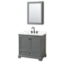 Wyndham Collection Deborah 36" Free Standing Single Basin Vanity Set with Cabinet, Quartz Vanity Top, and Medicine Cabinet Dark Gray / Giotto Quartz Top / Matte Black Hardware