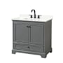 Wyndham Collection Deborah 36" Free Standing Single Basin Vanity Set with Cabinet and Quartz Vanity Top Dark Gray / Giotto Quartz Top / Matte Black Hardware