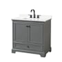 Wyndham Collection Deborah 36" Free Standing Single Basin Vanity Set with Cabinet and Quartz Vanity Top Dark Gray / White Quartz Top / Matte Black Hardware