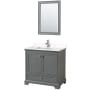 Wyndham Collection Deborah 36" Free Standing Single Basin Vanity Set with Cultured Marble Vanity Top and Framed Mirror Dark Gray / Carrara Cultured Marble Top / Polished Chrome Hardware