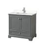 Wyndham Collection Deborah 36" Free Standing Single Basin Vanity Set with Cultured Marble Vanity Top Dark Gray / Carrara Cultured Marble Top / Polished Chrome Hardware