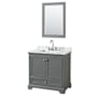 Wyndham Collection Deborah 36" Free Standing Single Vanity Set with Wood Cabinet, Marble Vanity Top, and Framed Mirror Dark Gray / White Carrara Marble Top / Polished Chrome Hardware