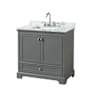 Wyndham Collection Deborah 36" Free Standing Single Vanity Set with Wood Cabinet and Marble Vanity Top Dark Gray / White Carrara Marble Top / Polished Chrome Hardware