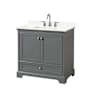 Wyndham Collection Deborah 36" Free Standing Single Basin Vanity Set with Cabinet and Quartz Vanity Top Dark Gray / Giotto Quartz Top / Polished Chrome Hardware