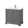 Wyndham Collection Deborah 36" Free Standing Single Basin Vanity Set with Cultured Marble Vanity Top Dark Gray / White Cultured Marble Top / Polished Chrome Hardware