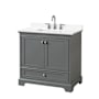 Wyndham Collection Deborah 36" Free Standing Single Basin Vanity Set with Cabinet and Quartz Vanity Top Dark Gray / White Quartz Top / Polished Chrome Hardware