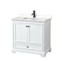 Wyndham Collection Deborah 36" Free Standing Single Basin Vanity Set with Cultured Marble Vanity Top White / Carrara Cultured Marble Top / Matte Black Hardware