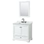 Wyndham Collection Deborah 36" Free Standing Single Vanity Set with Wood Cabinet, Marble Vanity Top, and Framed Mirror White / White Carrara Marble Top / Matte Black Hardware