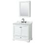 Wyndham Collection Deborah 36" Free Standing Single Vanity Set with Wood Cabinet, Marble Vanity Top, and Medicine Cabinet White / White Carrara Marble Top / Matte Black Hardware