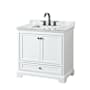 Wyndham Collection Deborah 36" Free Standing Single Vanity Set with Wood Cabinet and Marble Vanity Top White / White Carrara Marble Top / Matte Black Hardware