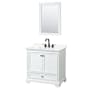 Wyndham Collection Deborah 36" Free Standing Single Basin Vanity Set with Cabinet, Quartz Vanity Top, and Framed Mirror White / Giotto Quartz Top / Matte Black Hardware