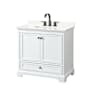 Wyndham Collection Deborah 36" Free Standing Single Basin Vanity Set with Cabinet and Quartz Vanity Top White / Giotto Quartz Top / Matte Black Hardware