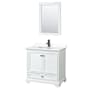 Wyndham Collection Deborah 36" Free Standing Single Basin Vanity Set with Cultured Marble Vanity Top and Framed Mirror White / White Cultured Marble Top / Matte Black Hardware