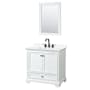 Wyndham Collection Deborah 36" Free Standing Single Basin Vanity Set with Cabinet, Quartz Vanity Top, and Framed Mirror White / White Quartz Top / Matte Black Hardware