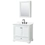 Wyndham Collection Deborah 36" Free Standing Single Basin Vanity Set with Cabinet, Quartz Vanity Top, and Medicine Cabinet White / White Quartz Top / Matte Black Hardware