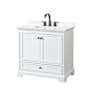 Wyndham Collection Deborah 36" Free Standing Single Basin Vanity Set with Cabinet and Quartz Vanity Top White / White Quartz Top / Matte Black Hardware